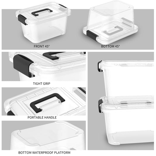Cetomo Storage Boxes, Storage Box with Lids and Handle for Home Dorm Office Organization, Stackable Nesting Tote Container, Plastic, Clear, 6L-20 Pack