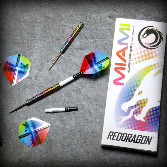RED DRAGON Miami 24 Gram Professional Tungsten Darts Set with Flights and Stems