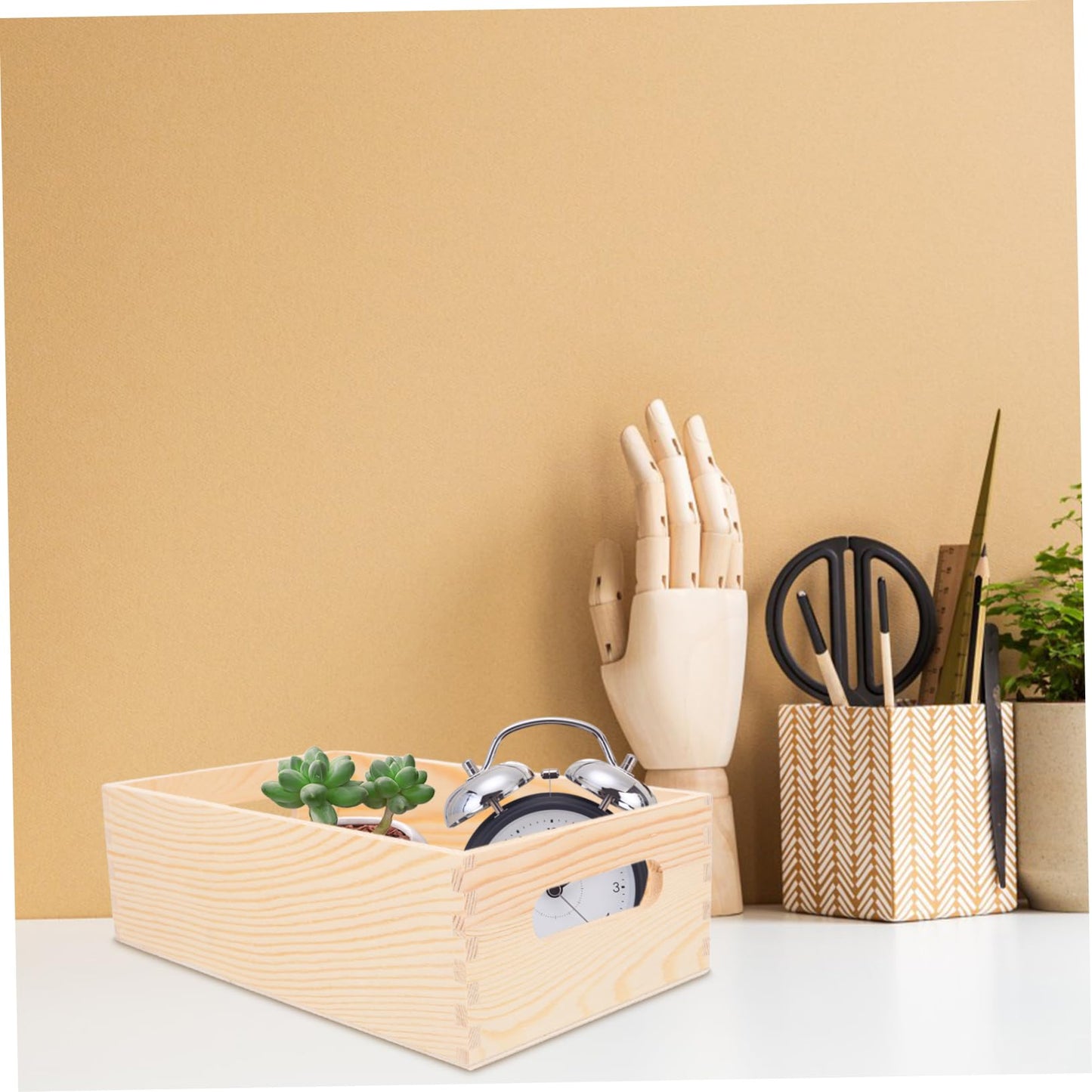 HOMOCONO Wooden Organizer Box with Builtin Side Handles Small Desktop Crate Storage Box for Home Storage with Fine Craftsmanship and Minimalist Design