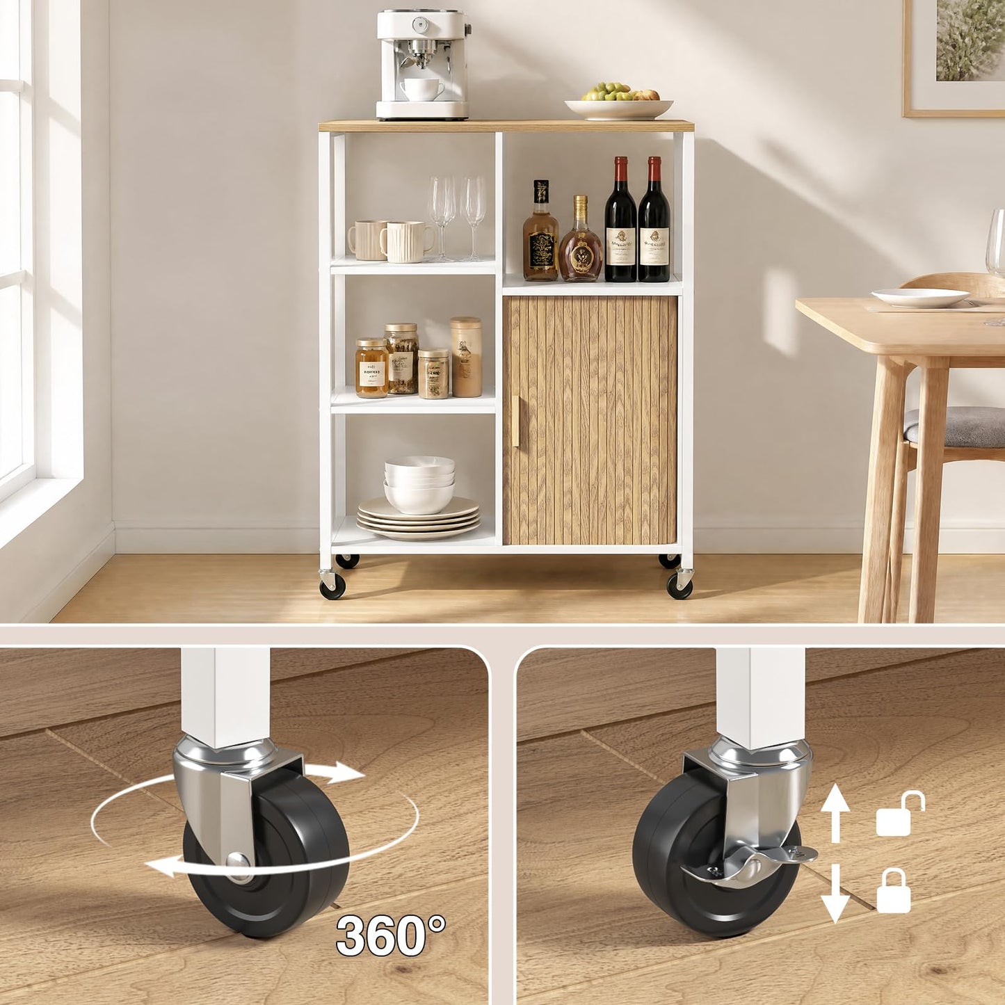 Mobile Kitchen Island With Wheels, Storage Space Roll-Up Doors, 37x67x95cm
