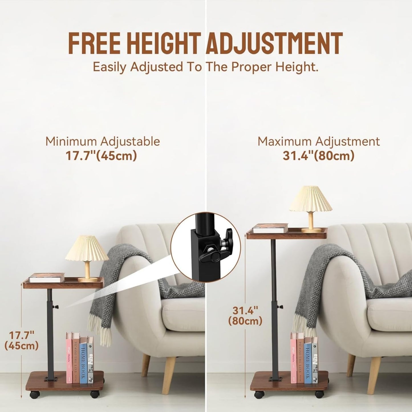 HaoXiao Futrue Adjustable Side Table Height Mobile Wooden Bed Side Tables 360° Rotate,Easy To Use Perfect for Relaxing Sofa Table