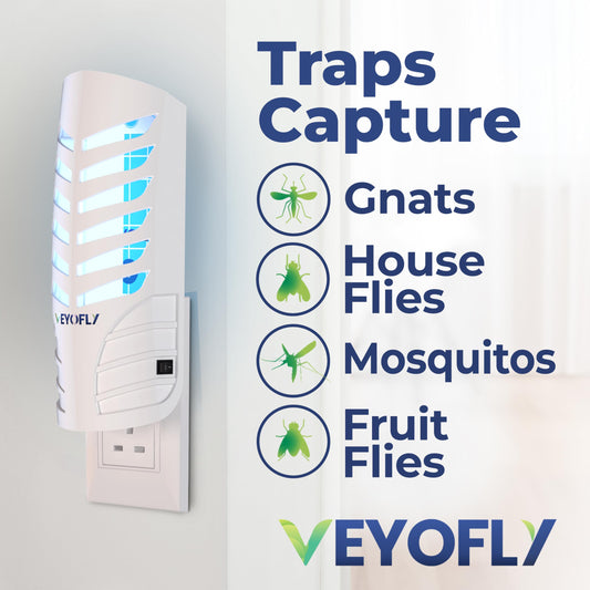 VEYOFLY Fruit Fly Traps for Indoors, Fly-Trap, (2 Device + 6 Refills) Fly-Catcher, Gnat-Traps for House Indoor, Plug in Light Flying Insect-trap, Bug