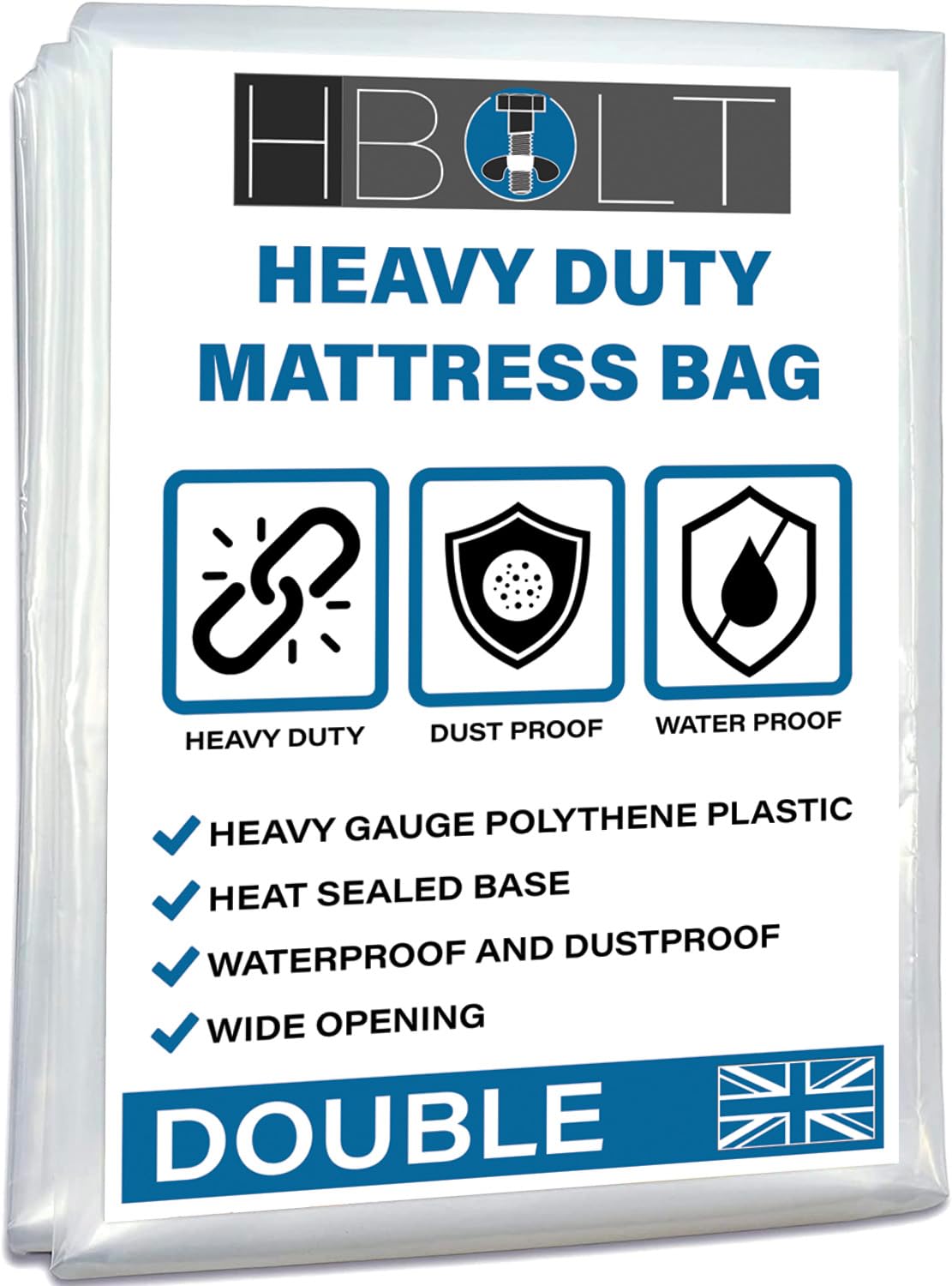 H-BOLT Heavy Duty Reusable and Protective Mattress Storage Bag - Ideal For Storing and Moving Double, 350G Polyethylene