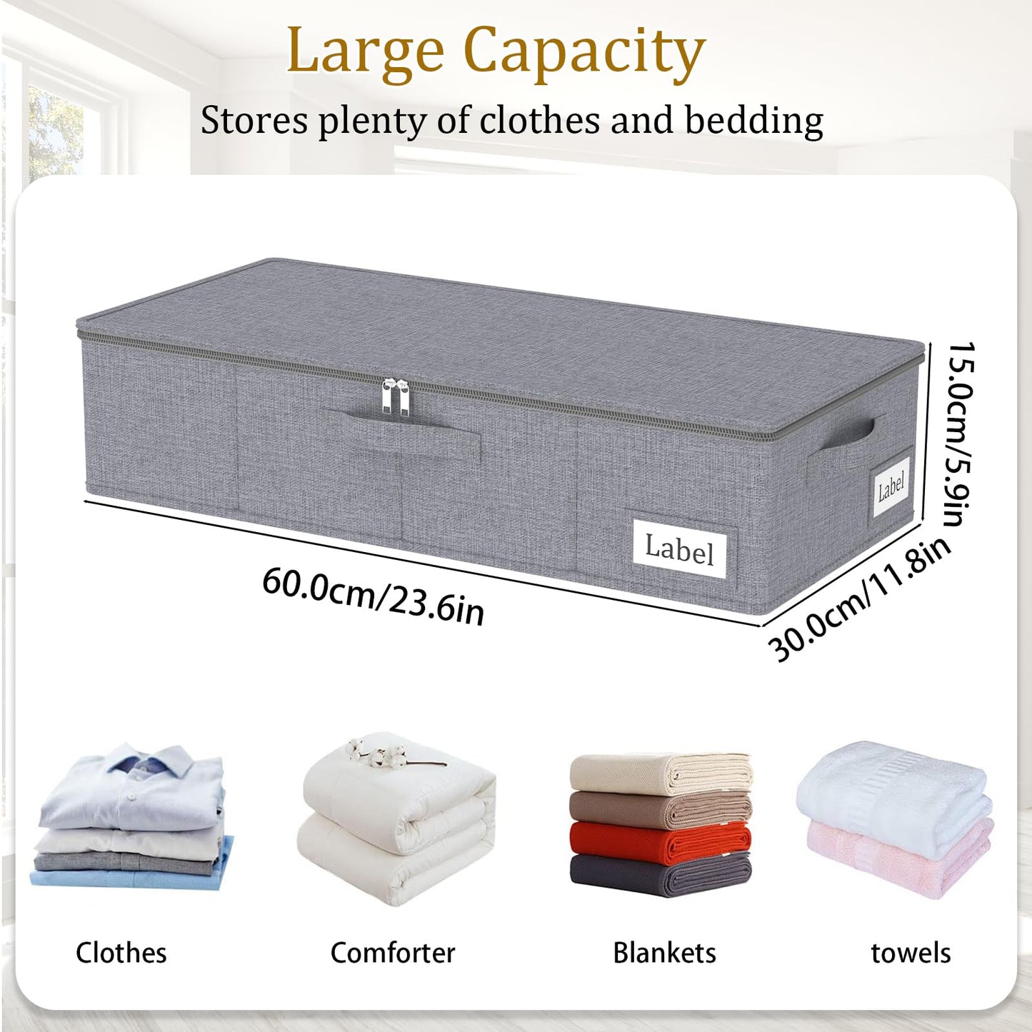 Yawinhe 27L Under Bed Storage,2 Pack Blanket Bags with Clear Window,Grey