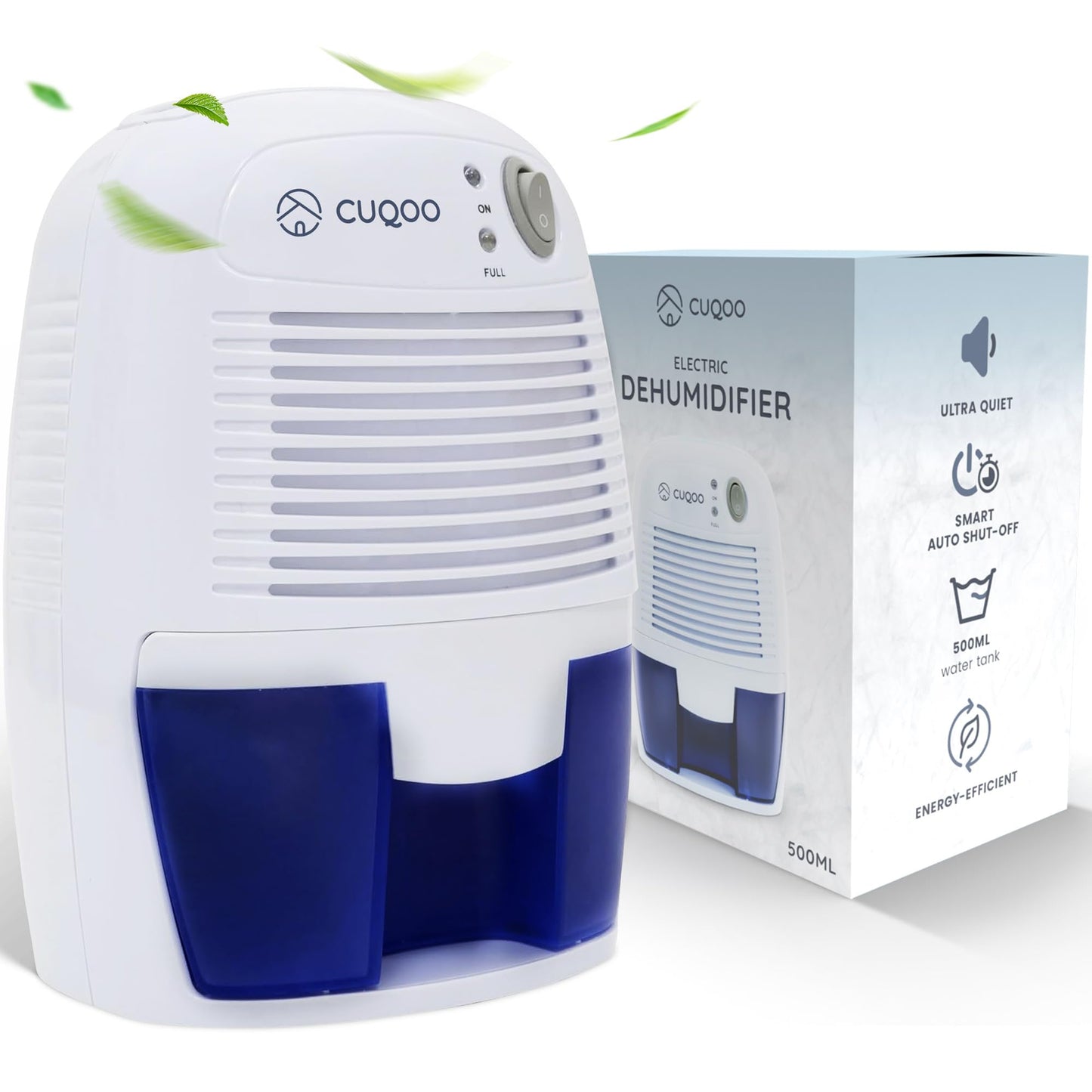 CUQOO 500ml Mini Dehumidifier ? Small Electric Portable Dehumidifier for Bedroom, Bathroom, Wardrobe, Caravan & Home ? Energy Efficient Moisture