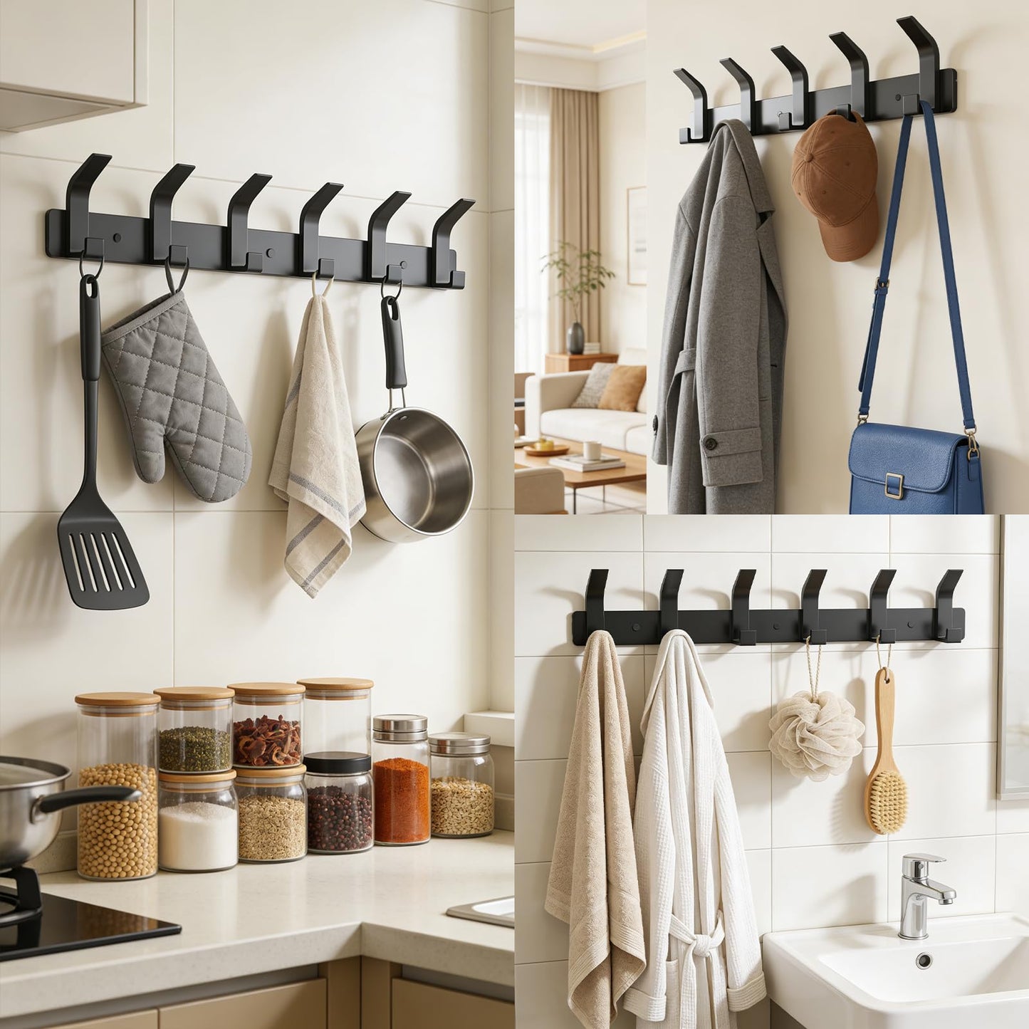 lmytdo Coat Hooks Wall Mounted, 2 Packs Coat Hangers Wall Mounted with 12 Hooks, Rust-Proof Coat Racks for Hanging Coat, Hat, Bag, Umbrella