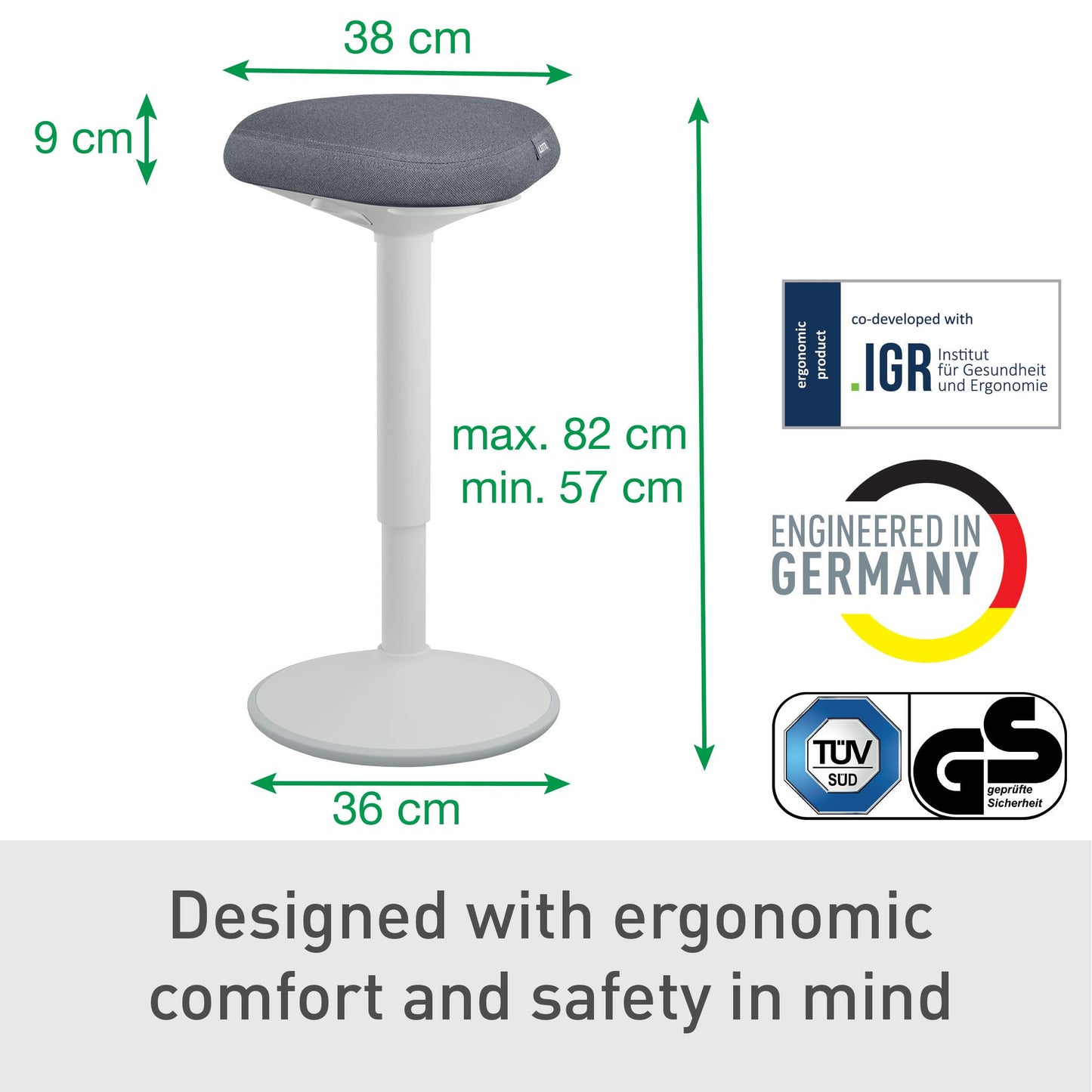 Leitz Ergo Active Standing Stool, Height Adjustable 57-82cm