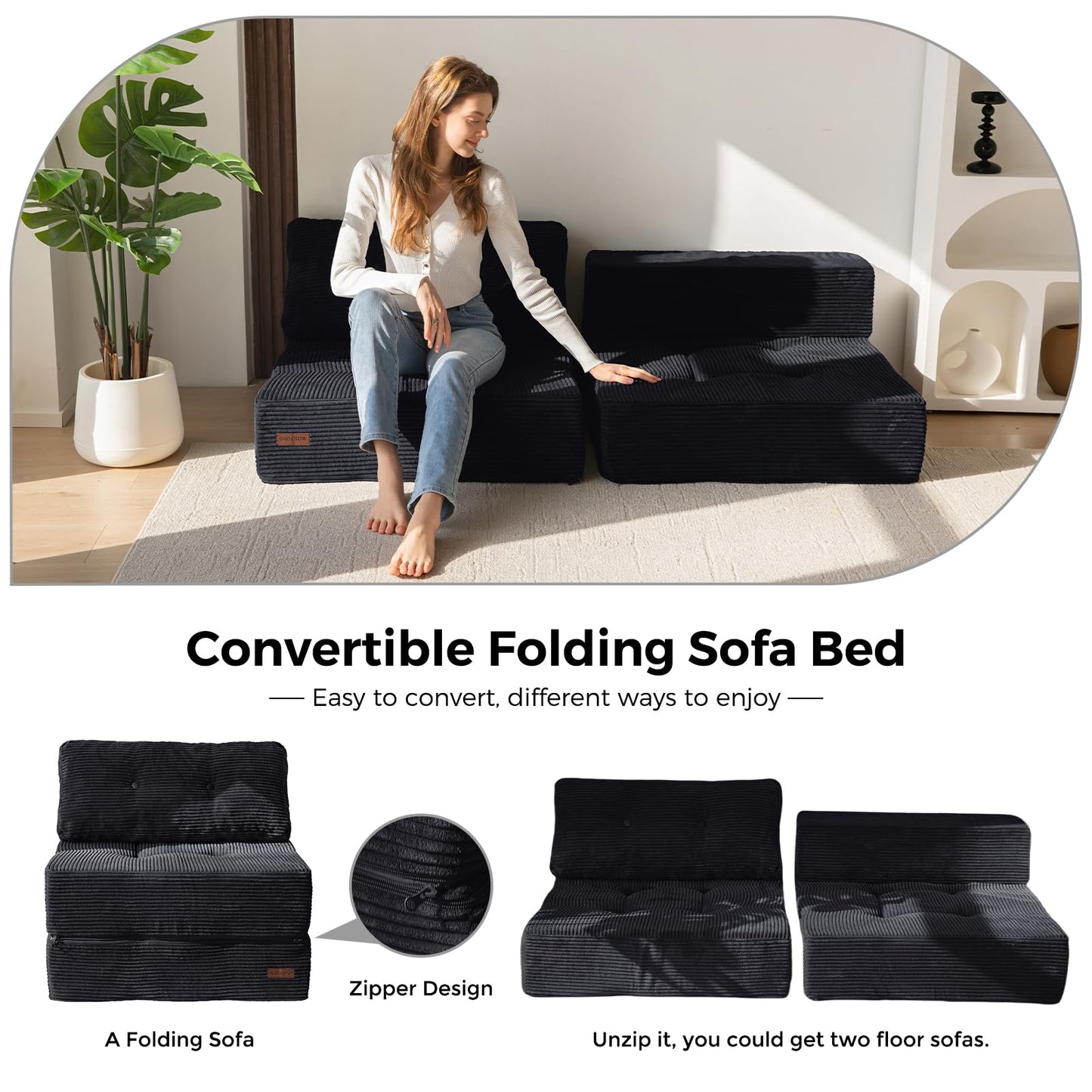 MAXYOYO Folding Sofa Bed, Convertible Sofa Bed with High-Density Support Foam, Portable 4 in 1 Fold Out Chair to Floor Lounger
