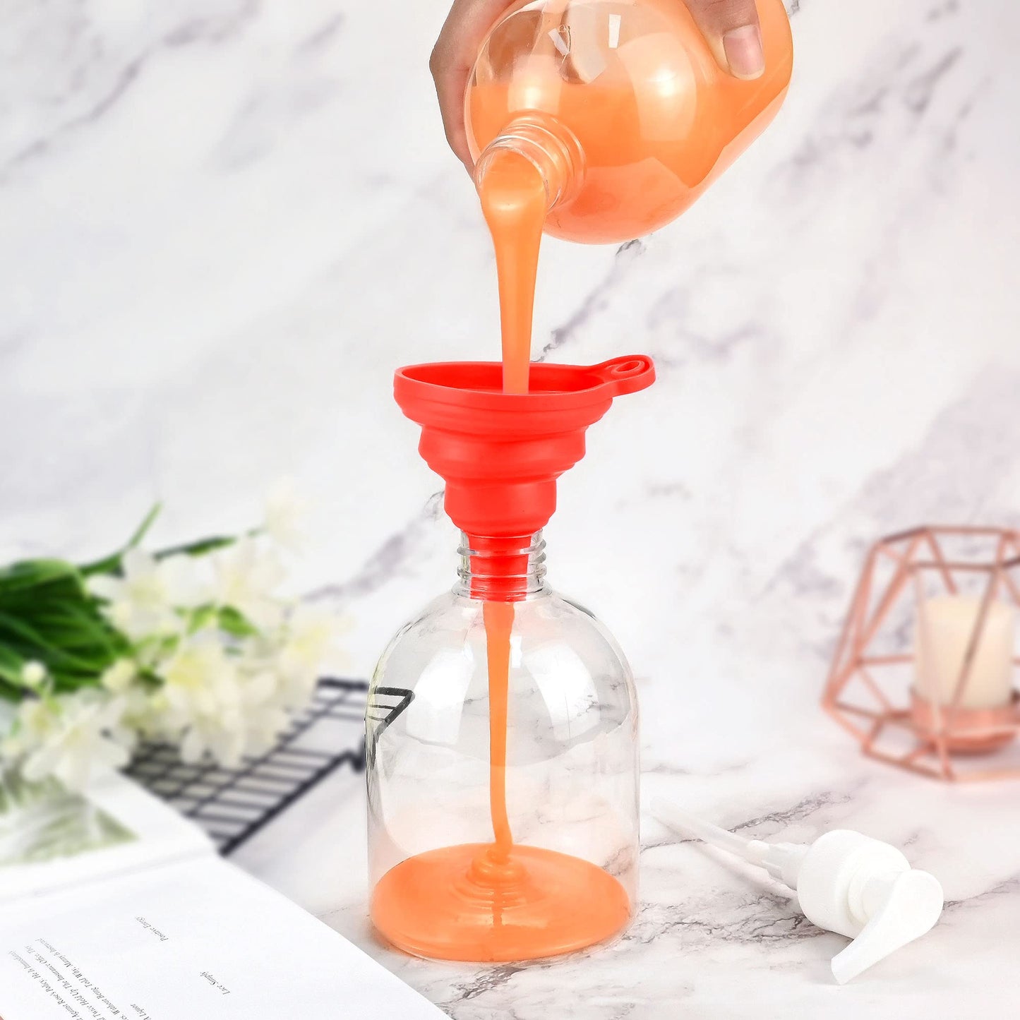 3Pcs 500ml/17oz Empty Refillable Plastic Pump Bottles, Reusable Large Capacity Transparent Soap Lotion Dispenser with Silicone Funnel & Labels for