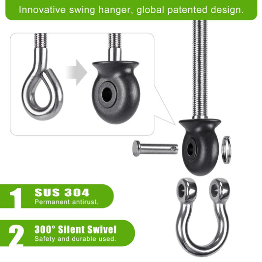 Dolibest 6pcs Swing Hanger, Heavy Duty Hammock Hook M8 Hanging Chair Screw Eye Bolt 195mm Swivel Ceiling Beam Mounting Bracket for Yoga Rope/Aerial