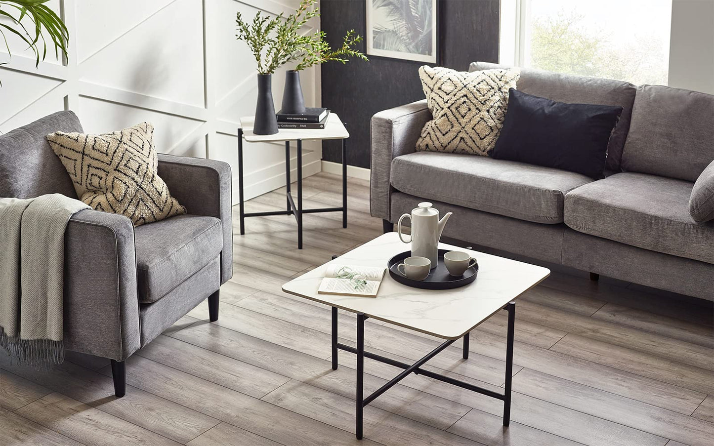 Julian Bowen Siena Square End Table, White Marble Effect - H55 x W50cm