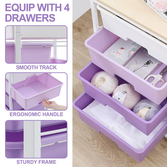 SYKIARIOL Storage Trolley with 4 Drawers, Rolling Storage Cart on Wheels, Multipurpose Mobile Organizer Unit Utility Cart for Living