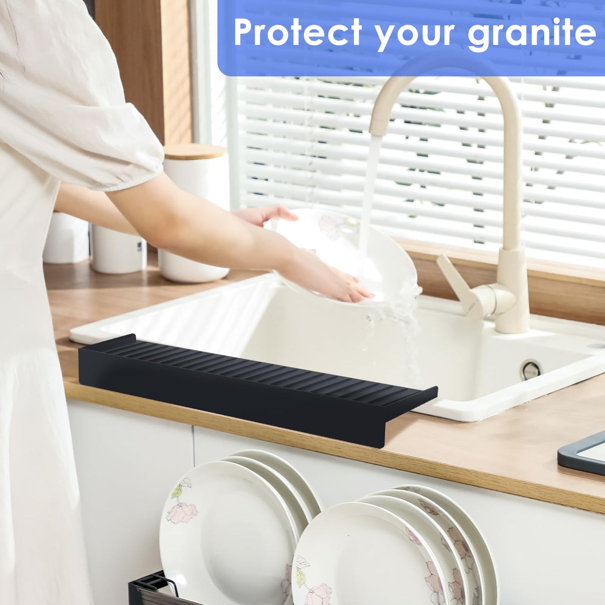 Adorila Silicone Edge Protector Splash Guards, 6" x 20" Bathtub & Kitchen Sink Edge Guard Black