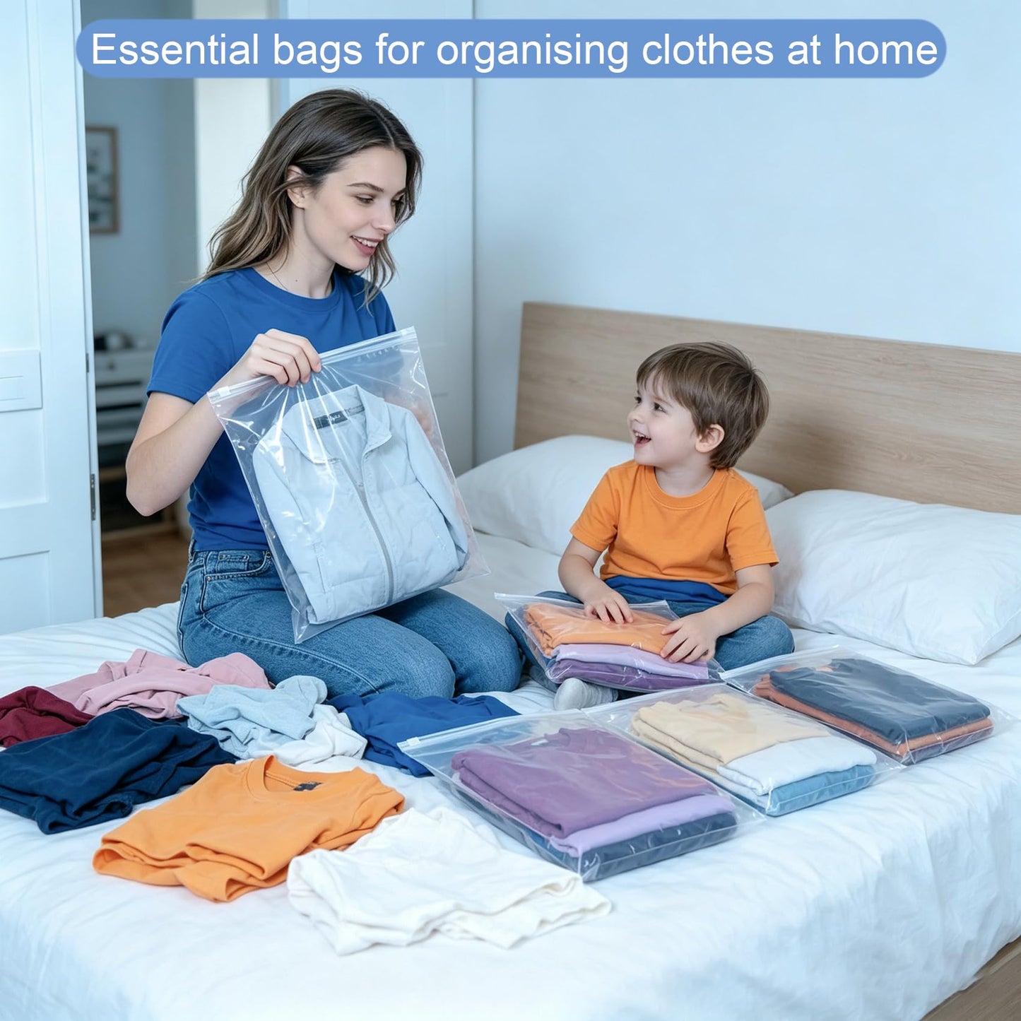 QISF 20 Pcs Large ZipLock Bags for Clothes, 40x30cm Plastic Travel Bags, Reusable Waterproof Hospital Bag Organiser Pouches for Clothes Shoes