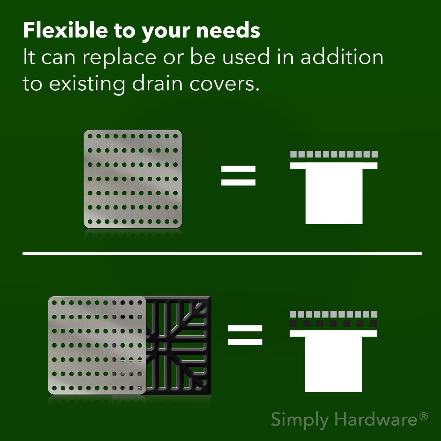Simply Hardware® Square Drain Guard/Swirl Cover - 4 Inch up to 9 Inch Stainless Steel - Keep Drains Clear from Leaves & Debris - 7.5" x 7.5"