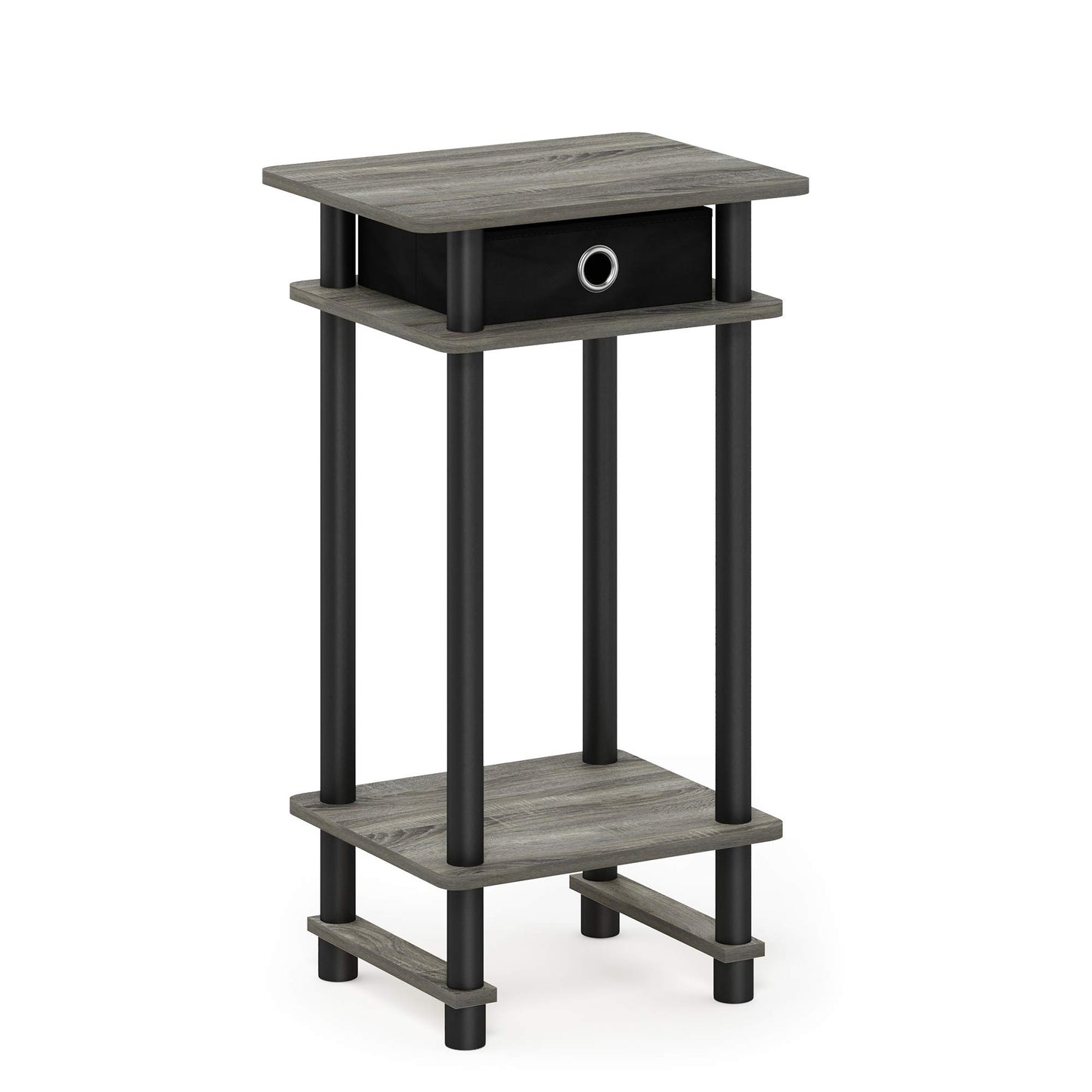 Furinno Turn-N-Tube Tall End Table, Side Table with Bin, French Oak Grey/Black