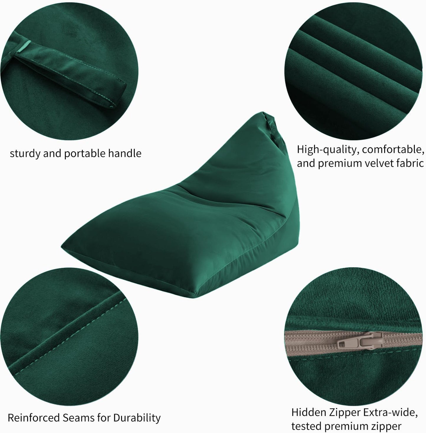 Nobildonna 4ft Bean Bag Chair Cover (No Filler) for Adults, 400L Extra Large Premium Velvet Beanbag Chair Cover