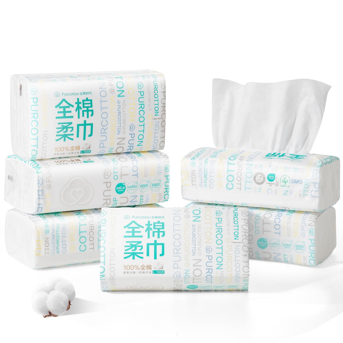 Purcotton Disposable Face Towel, 100% Cotton Dry Wipes, Biodegradable and Unscented Cotton Tissue, 600 Ct Face Cloths for Makeup Removing, Skin Care,
