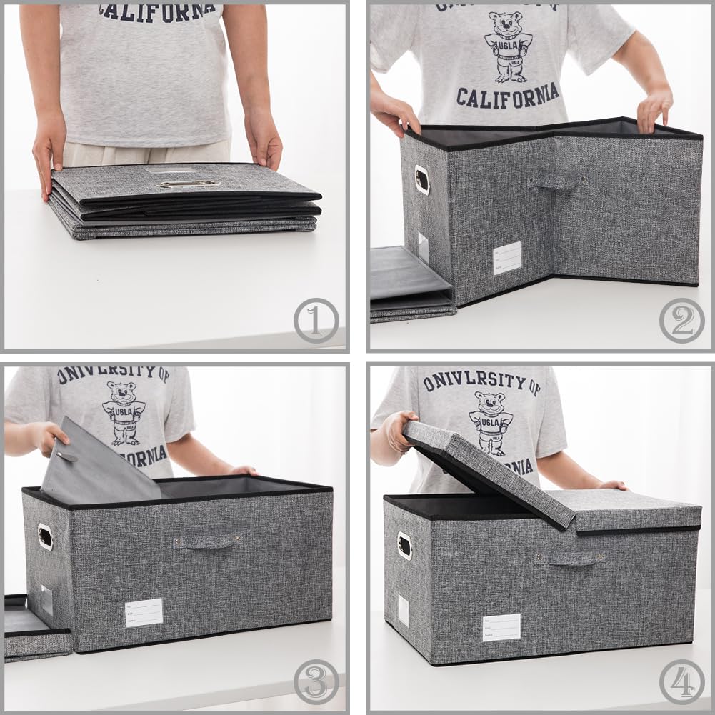 Prandom Storage Boxes with Lids Large,Collapsible Linen Fabric Storage Box,Decorative Bins,Really Useful Box,Clothing