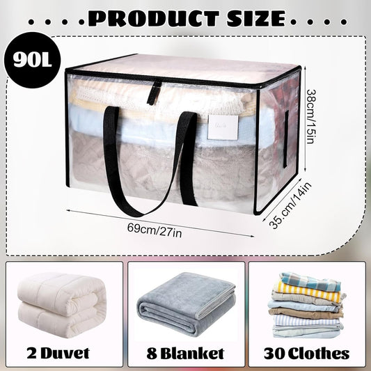 Dntorx 6 Pack Large Clothes Storage Bags with Lids Transparent Moving Bags Heavy Duty Moving Totes for Clothes Bedding Duvet Toys Storage