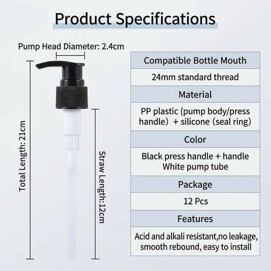 12 Pcs Black Plastic Soap Dispenser Pump Replacement Lotion Pump Heads for 24/410 Threaded Neck Bottles Compatible with Soap Lotion Shampoo Liquid