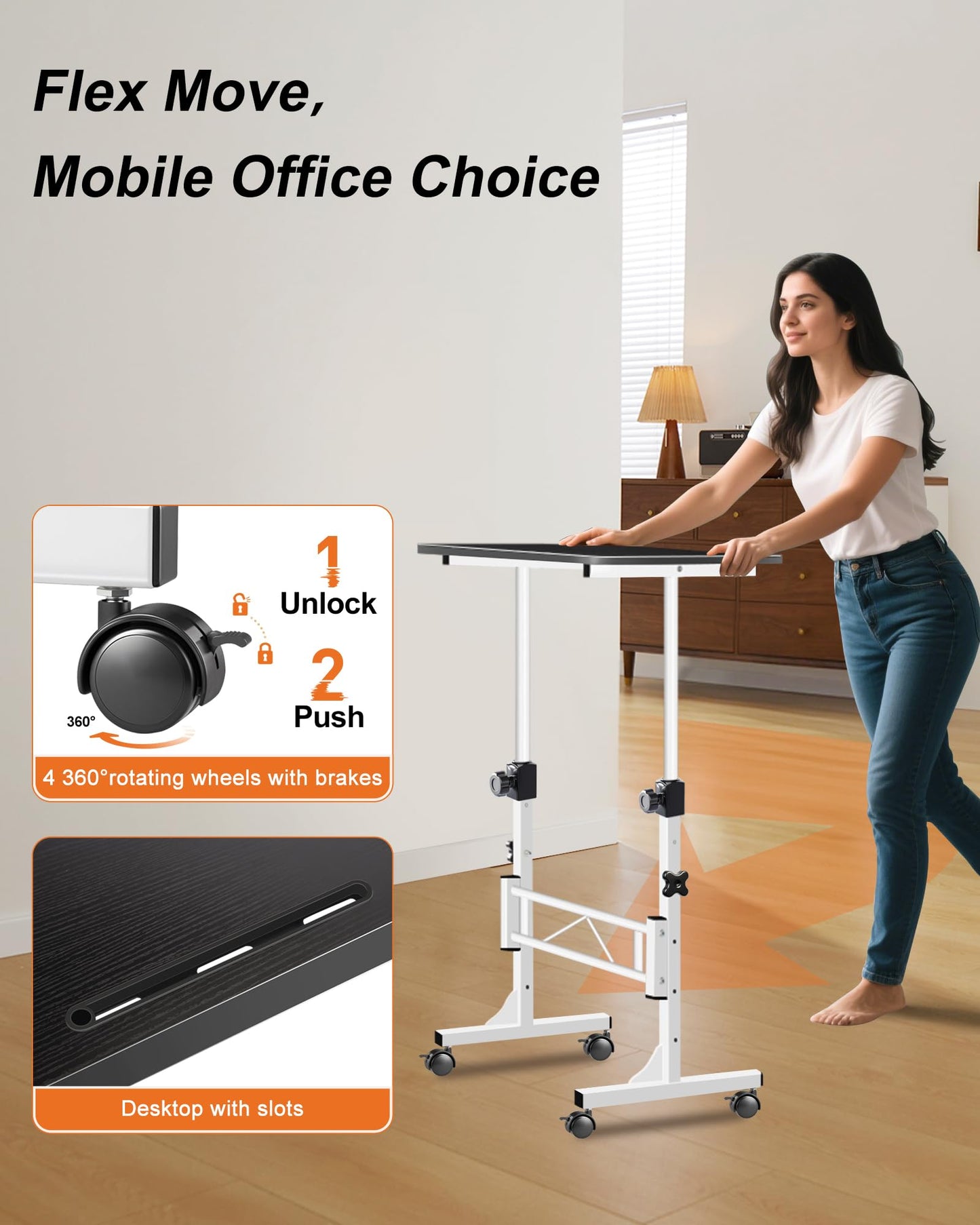 RayLove Small Standing Desk Adjustable Height, Mobile Stand Up Desk with Wheels, 32 Inch Portable Laptop Desks, Standing Table for Home Office Desks