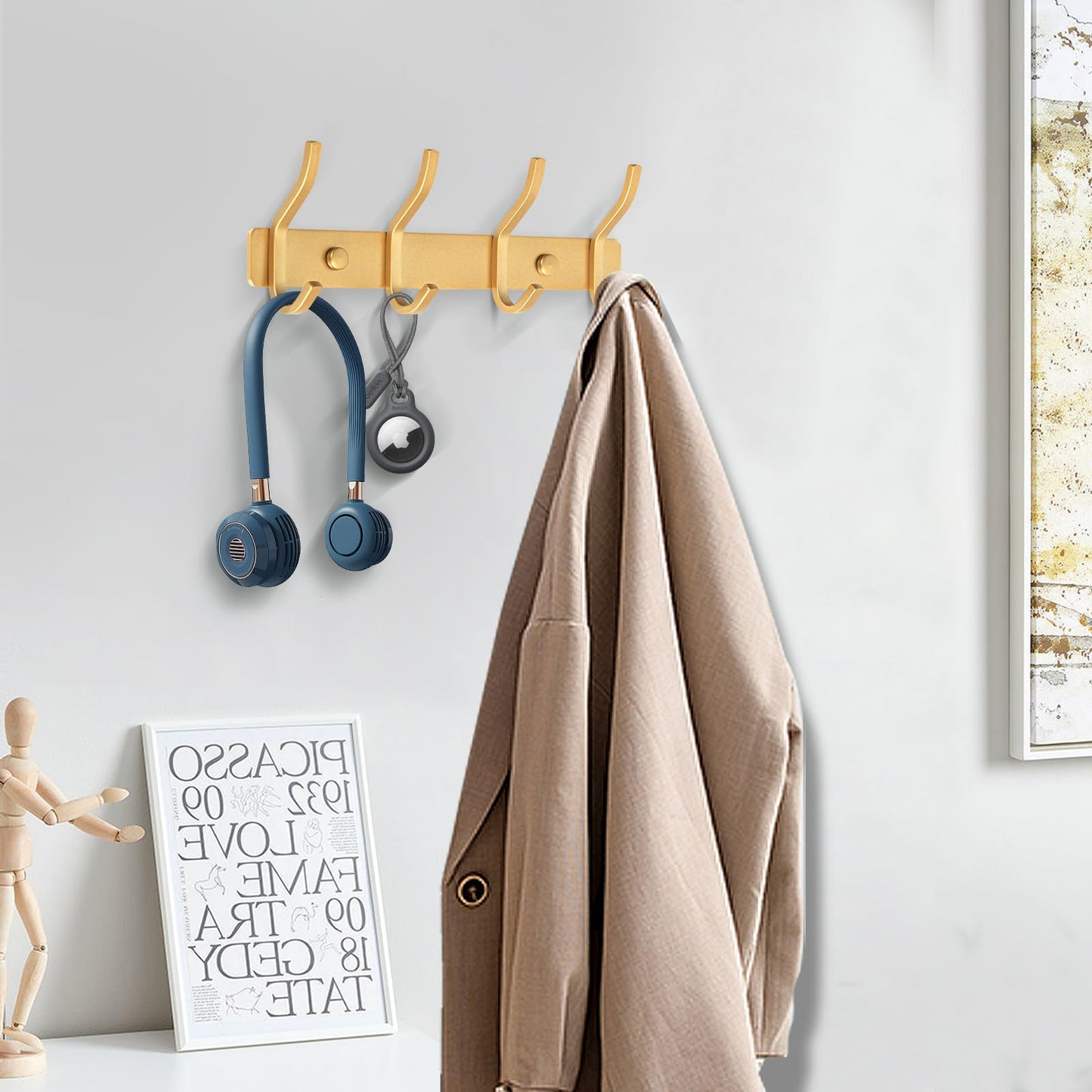 MEIJO Coat Hooks Wall Mounted, Coat Rack Wall Mounted Stainless Steel with 4 Hooks Heavy Duty Coat Hooks for Door, Bedroom, Bathroom, Kitchen
