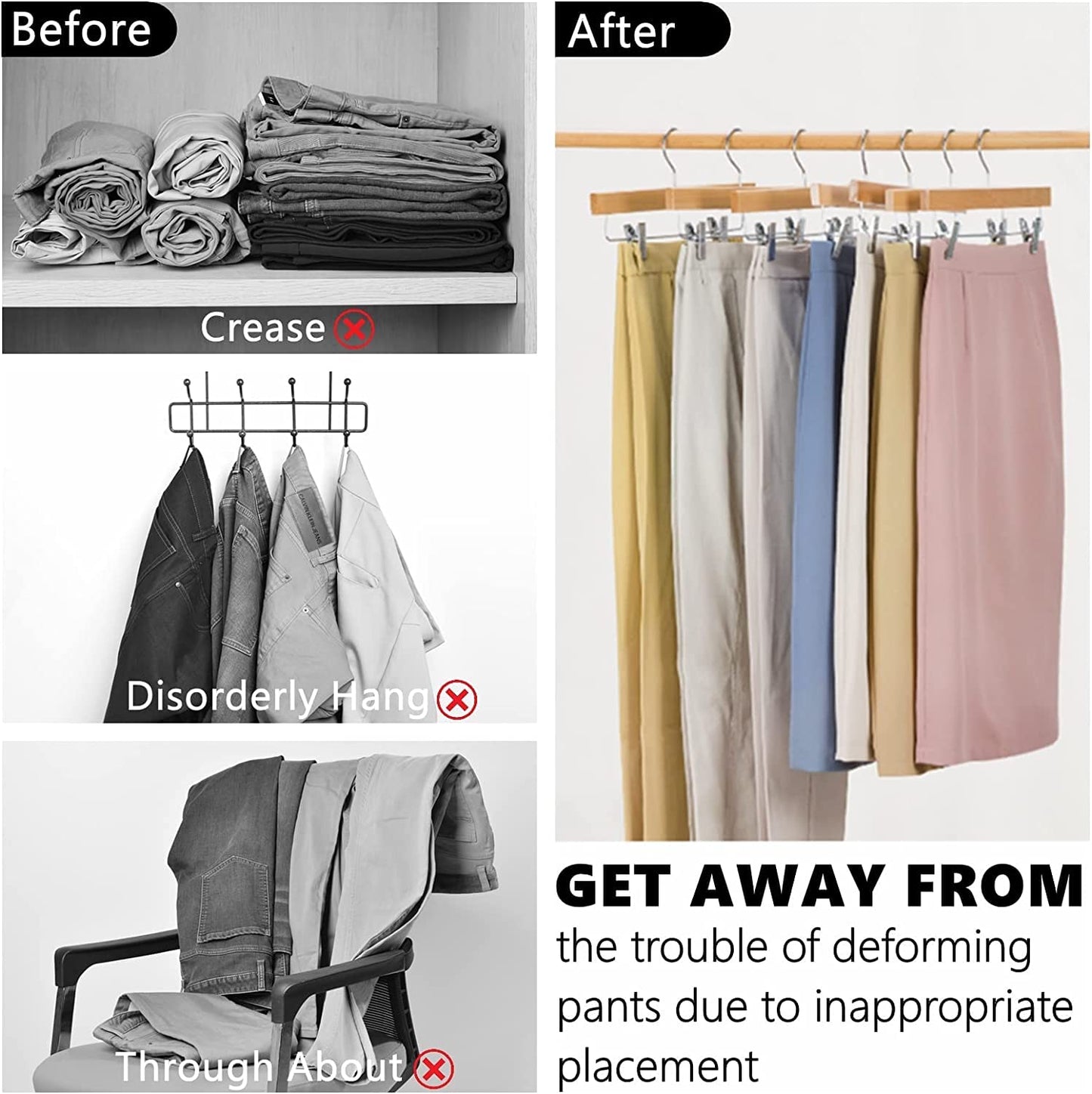 Amber Home 20pcs Wooden Trousers Hangers, Wood Skirts Hangers, Natural
