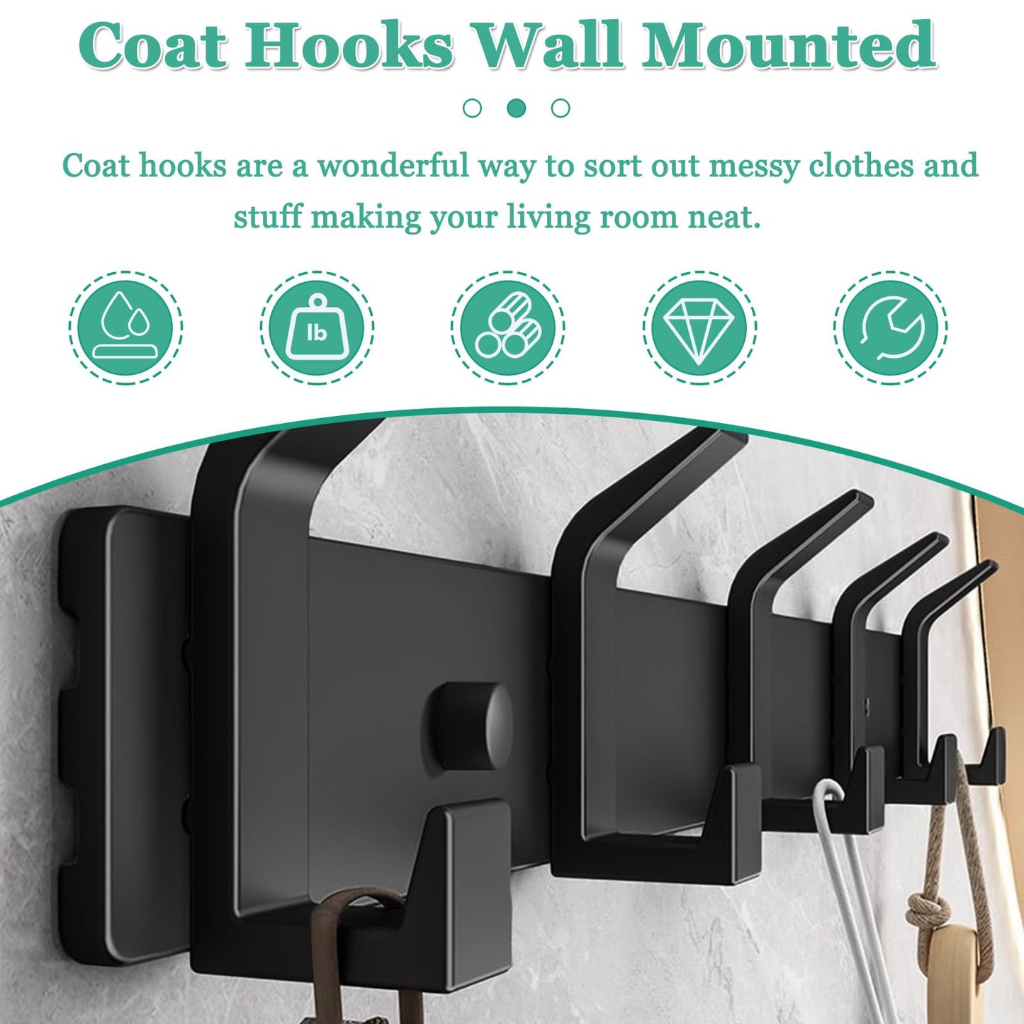 QMAHA Multipurpose Heavy Duty Coat Rack - Wall Mounted Coat Hooks with Fittings, Rustproof for Bedroom, Bathroom, Kitchen, Entryway