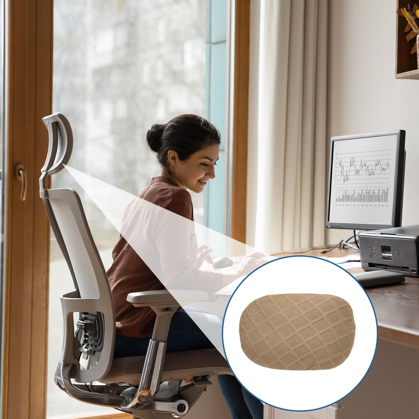 sourcing map Office Chair Pillow Cover, Office Chair Headrest Attachment Mesh Removable Headrest Protector for Home Desk Computer Chairs, Khaki