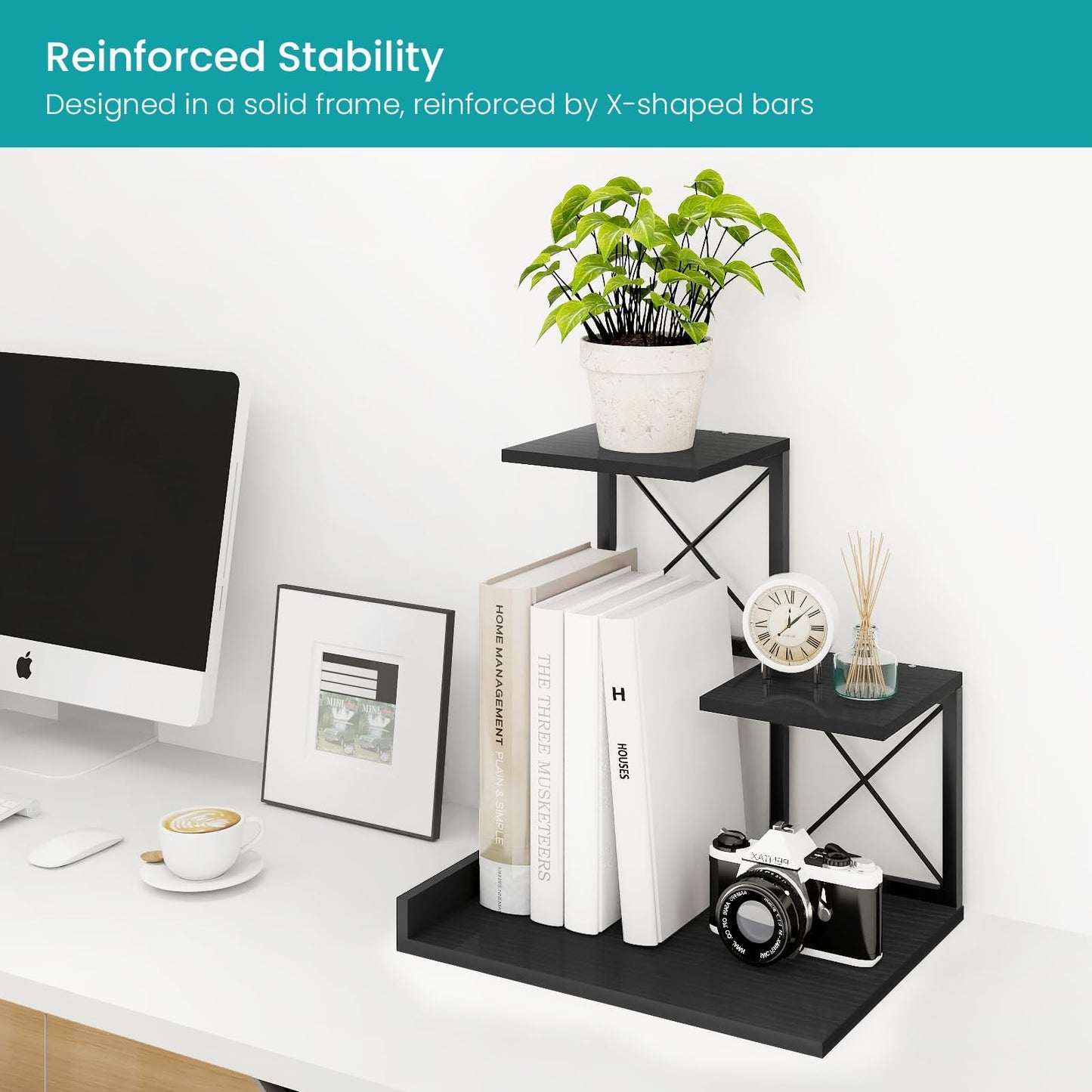 ELITEROO Wood Desktop Shelf, 3 Tier Desk Shelves Small Bookshelf Organizer, Office Storage Rack and Cubicle Organizers Accessories for Dorm Office