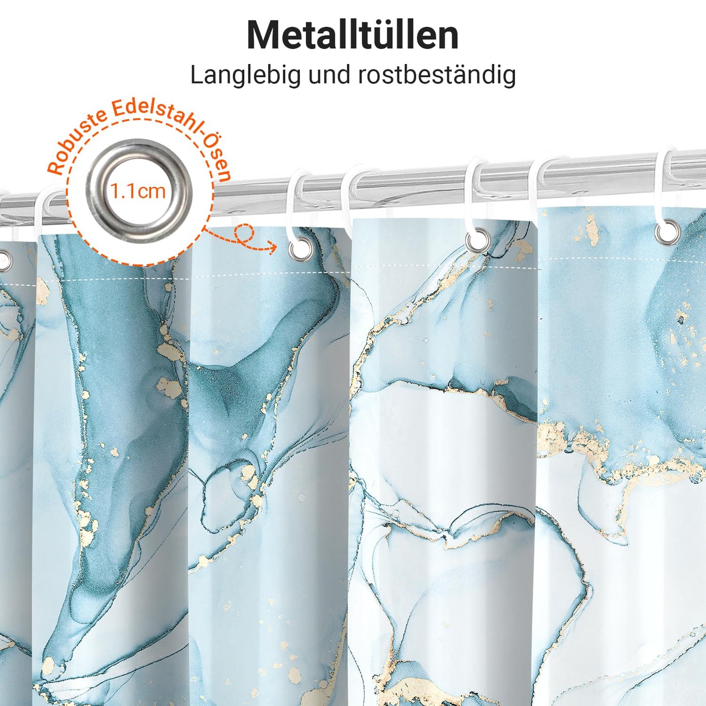 Lerores Shower Curtain, 120 x 200 cm, Light Blue Marble, Weighted Hem, Anti-Mould, Water-Repellent