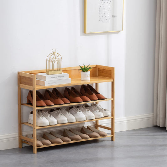 SOBIBO 4 Tier Bamboo Shoe Rack for Entryway, Front Door for Entryway,Closet and Bedroom Shoe Storage, Shoe Shelf 80CM?Nature?