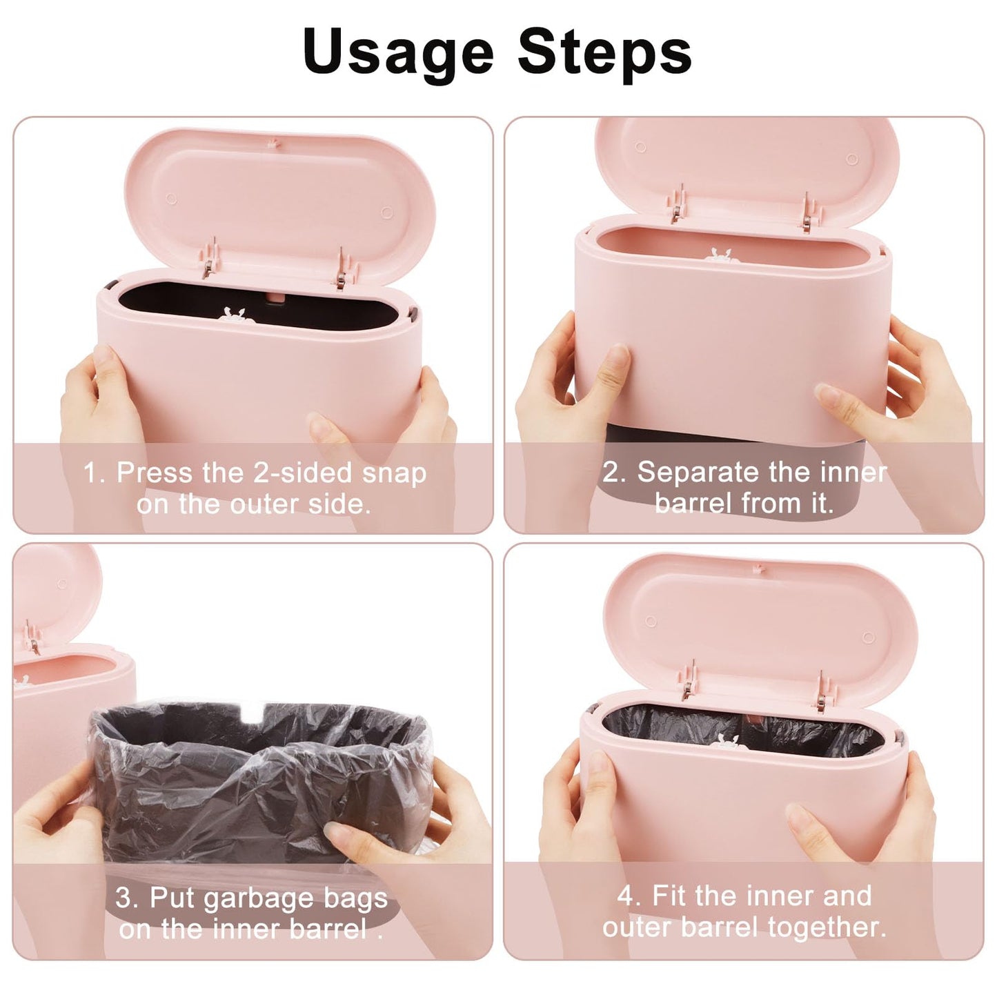 2PCS Small Bin with Lid, Small Bathroom Bin with 180PCS Trash Bags