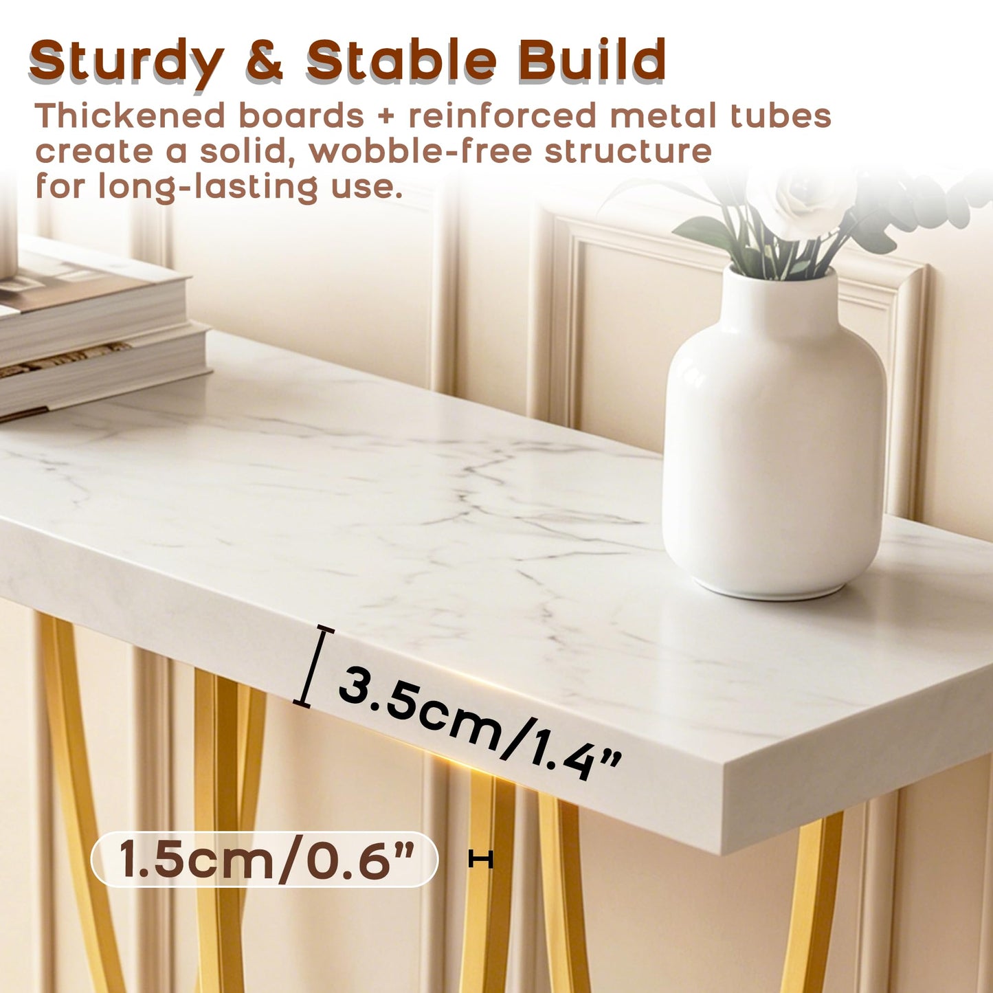 DAWNYIELD 3-Tier Console Table with Curved Metal Frame, Gold
