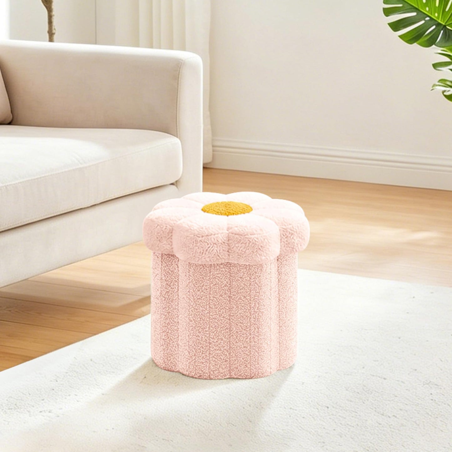 Bonlife Flower Shape Ottoman with Lid, Folding Footrest, Small Storage Box