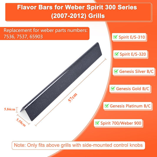 GFTIME 7537 57CM Flavorizer Bars for Weber Spirit E310 E320 (2007-2012 with Side Burner Knobs), Spirit 700, Weber 900, Heat Plate Spare Parts for