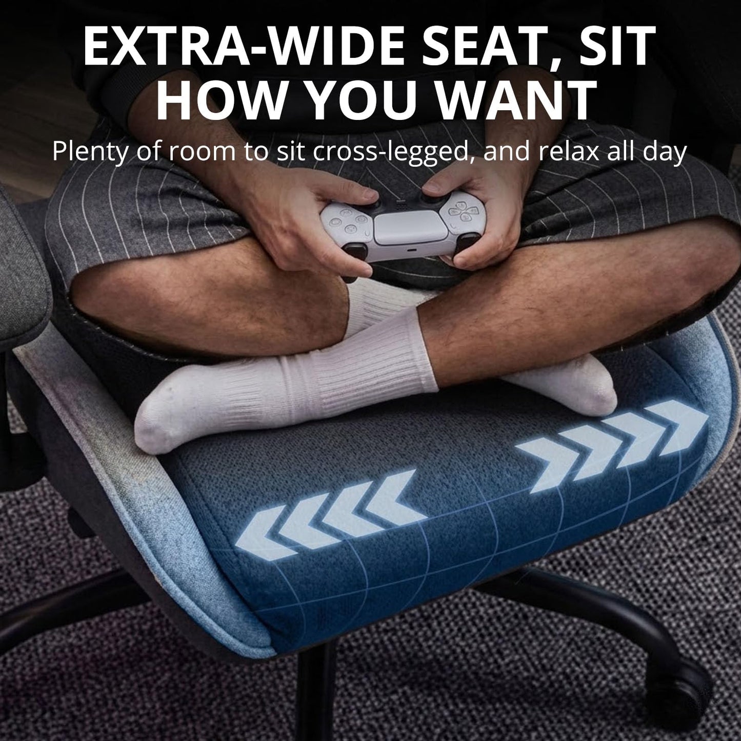 WUPY Ergonomic Gaming Chair, 135° Recline Fabric Office Chair, Black Grey
