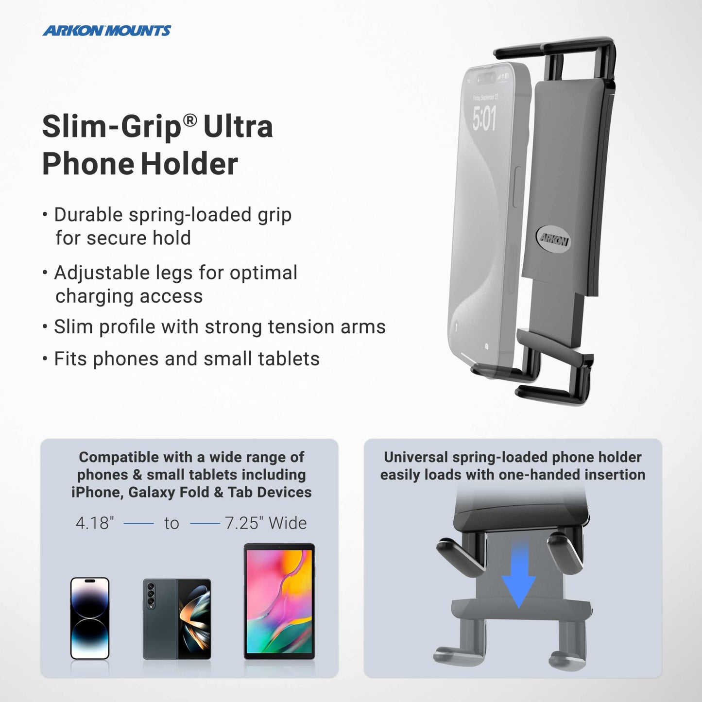 ARKON Car Seat Rail or Floor Mount Holder for iPad Mini or iPhone Xs Max XS XR X Retail Black, IPM688