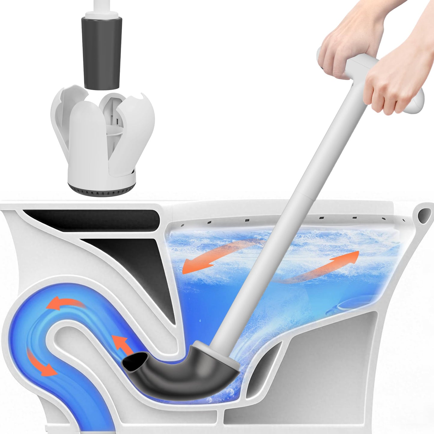 Upgraded Toilet Plunger with Holder, Wall Mounted Toilet Bowl Plunger with Hideaway Caddy, Dual Handle Plunger for Bathroom Built-in Drip Tray, RV