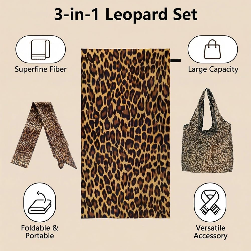 Vexthorion Leopard Microfibre Quick Dry Travel,Swimming Towel Set-160x80CM