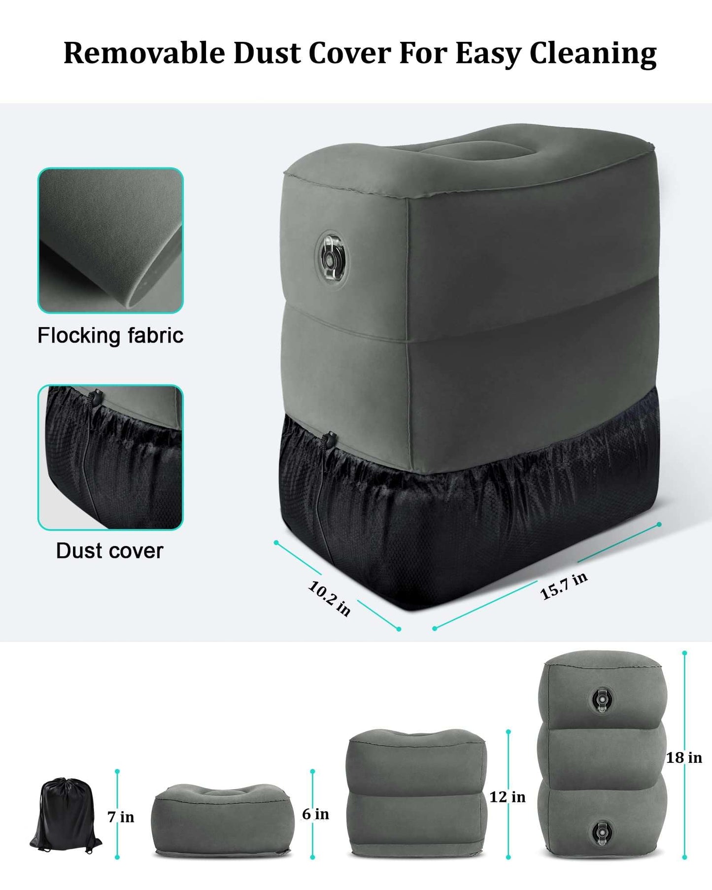 Inflatable Travel Foot Rest Pillow,Airplane Travel Pillow, Office Footrests, Adjustable 3 Layers Height Leg Rest Pillow