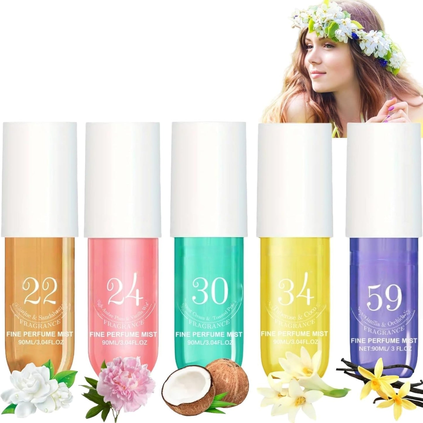 5Pcs 90ML Braz/ilian Parfum Fragrance Spray,Fruity Body Spray,Body Fragrance,Hair and Bo/dy Frag/rance Mist,Bo/dy Splash for Women,Hair Mist