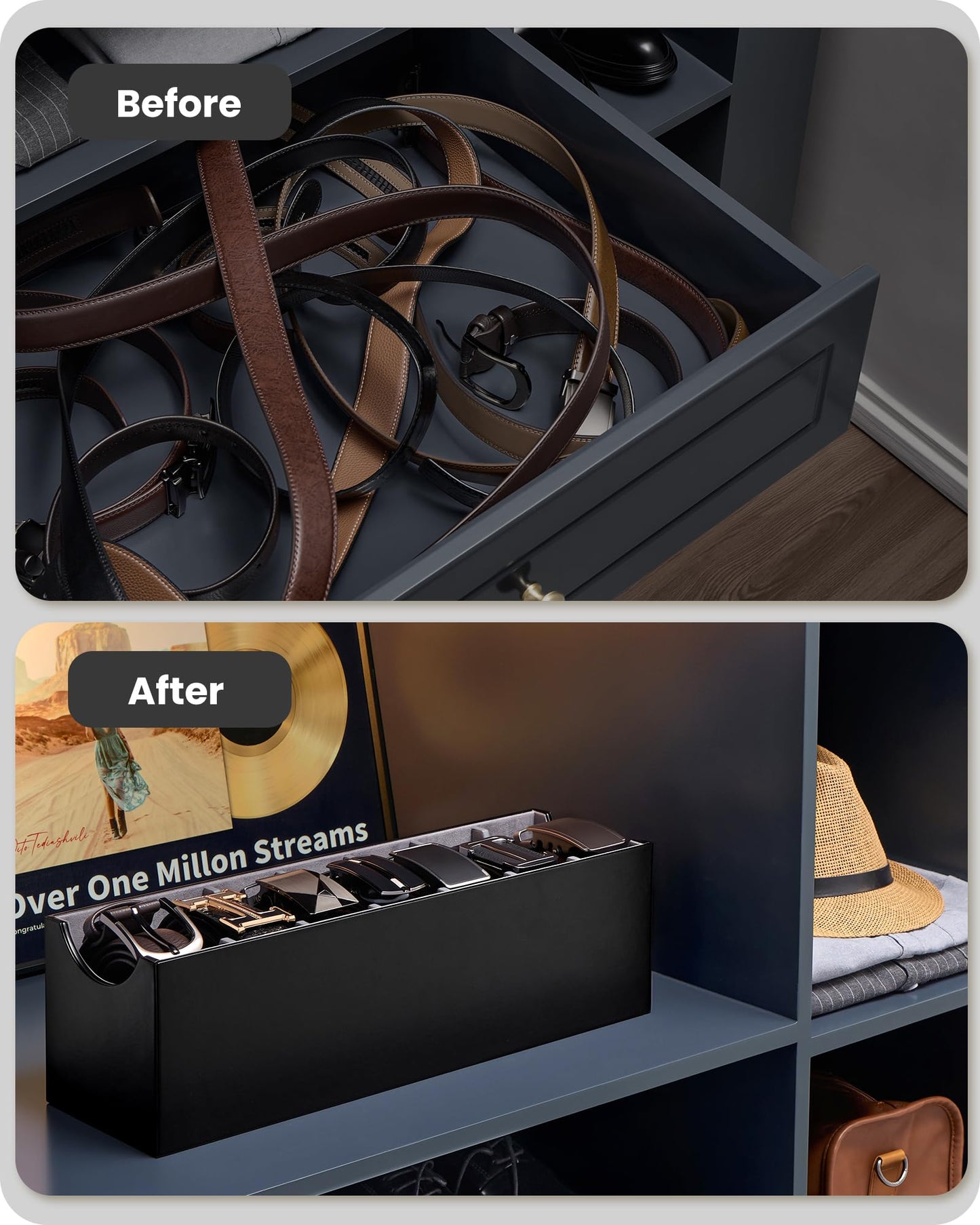 Lolalet Belt Organizer for Closet, Belt Box & Storage Drawer -Black