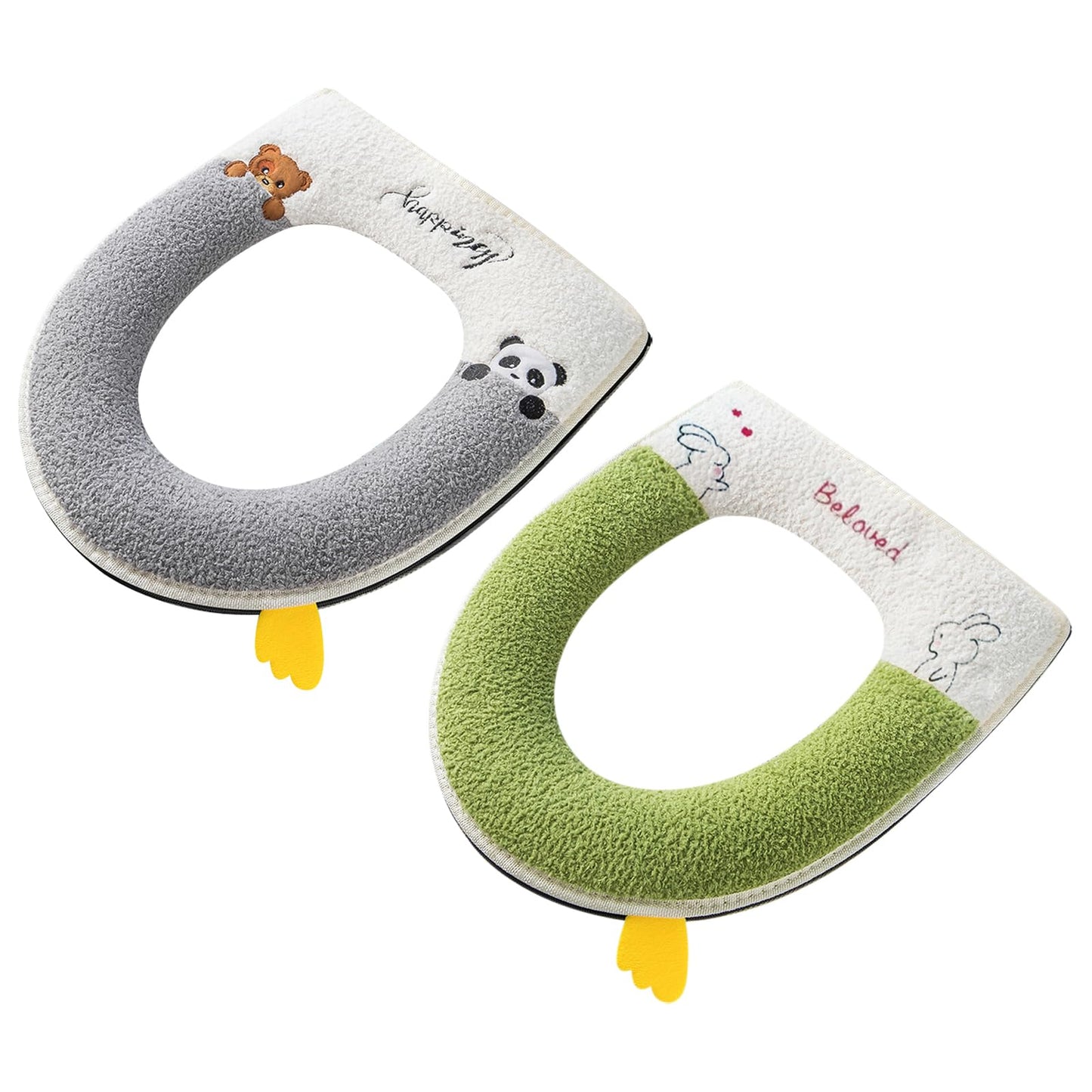 Fyfjur Padded Toilet Seat Cover, 2 Pieces Plush Toilet Seat Cover with Handle, Washable Toilet Seat Mat, Winter Toilet Seat Cushion Keep Warm for Oval