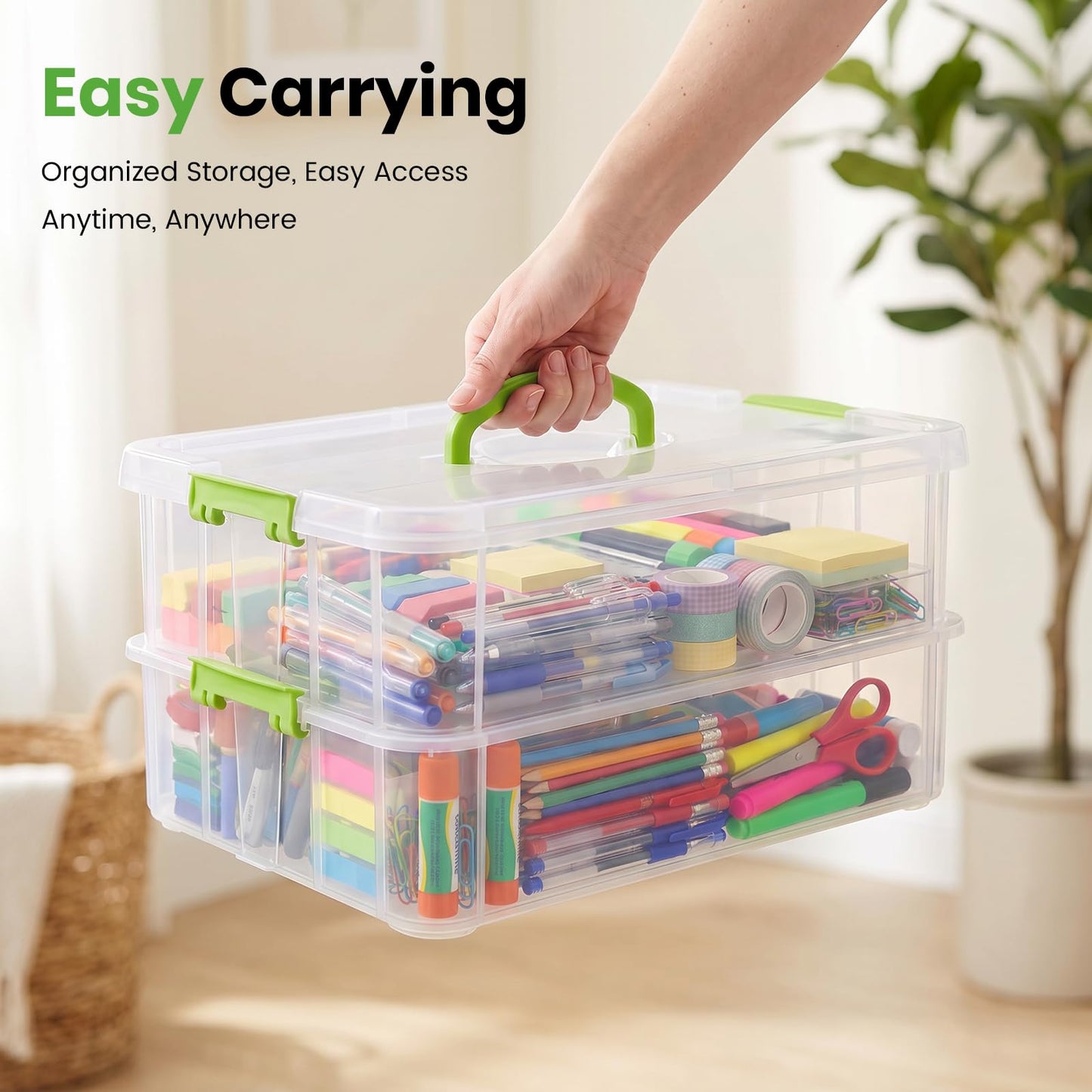 Kryndle Craft Storage Box, 2 Layer Storage Boxes with Portable Handle