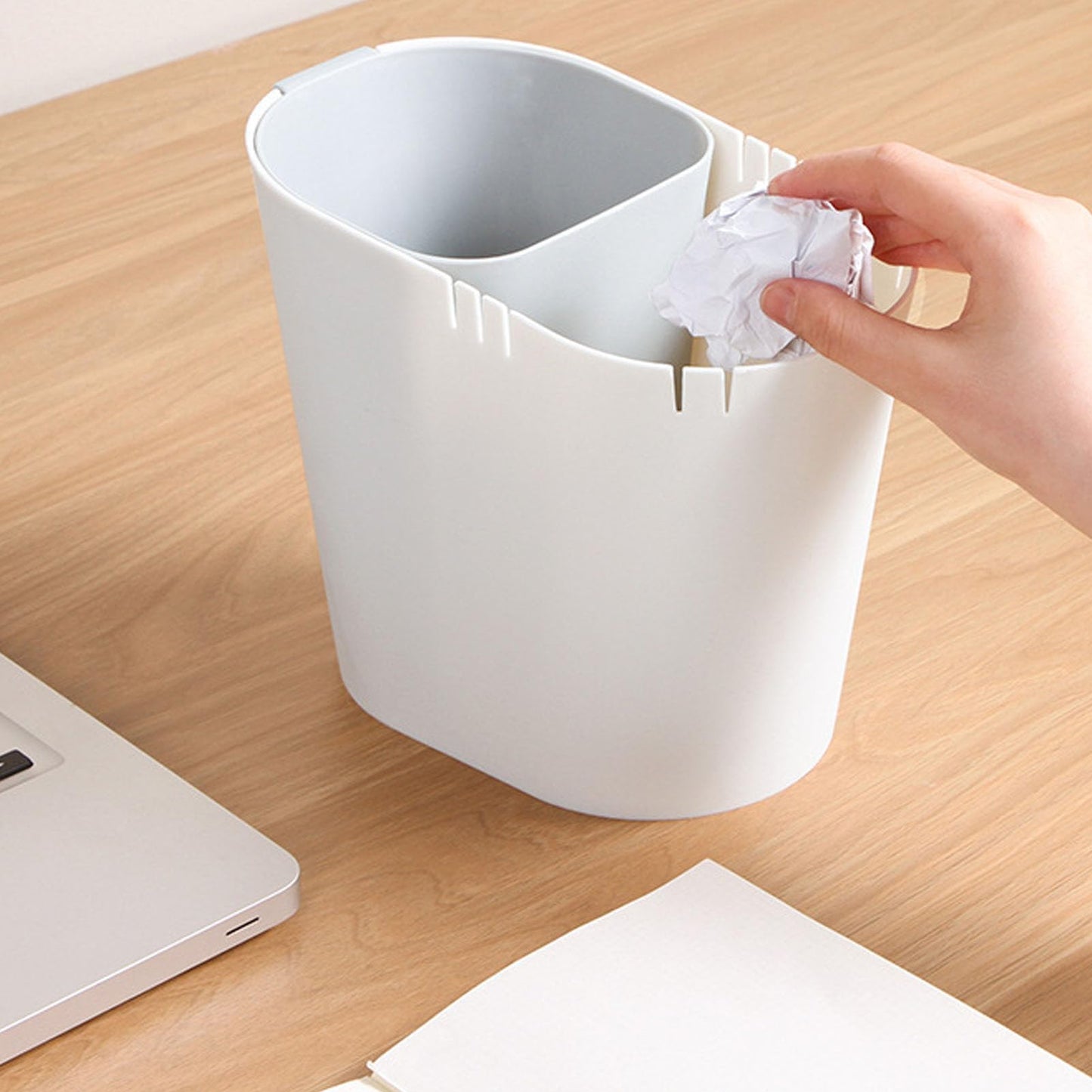 Small Desk Bin, Wet Dry Divided Trash Can Portable Counter Trash Can Two Compartment Garbage Can Table Storage Bin for Kitchen Bathroom Living Room