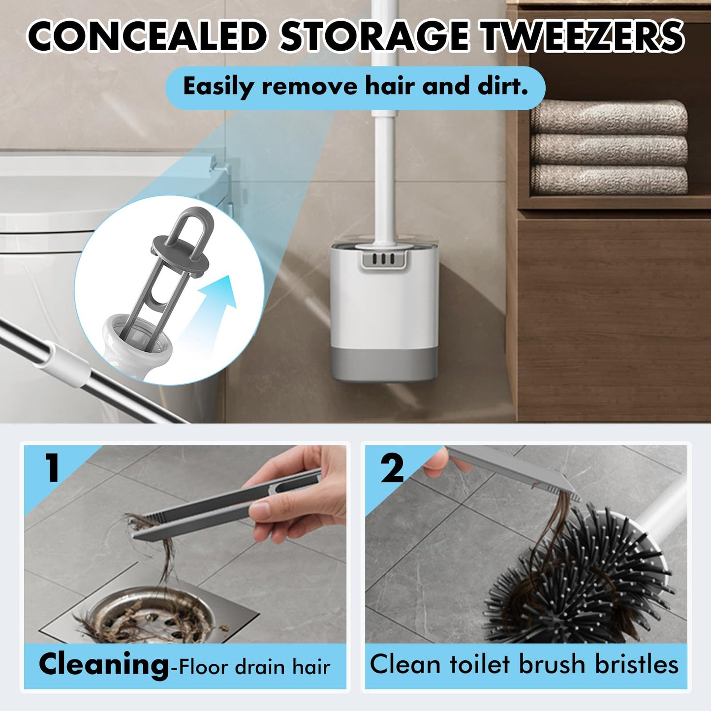 Vibrivio Silicone Toilet Brush with Holder Set, 2-in-1 Flexible Toilet Brush for Wand Mounting & Standing, White Silicone WC Brush No Drilling