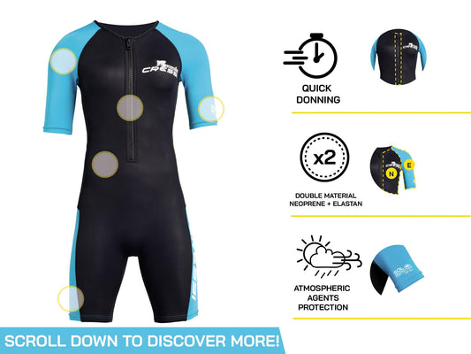 Cressi Womens Tiburon Lady Monopiece 3mm Shorty Wetsuit, Black/Aquamarine, L EU