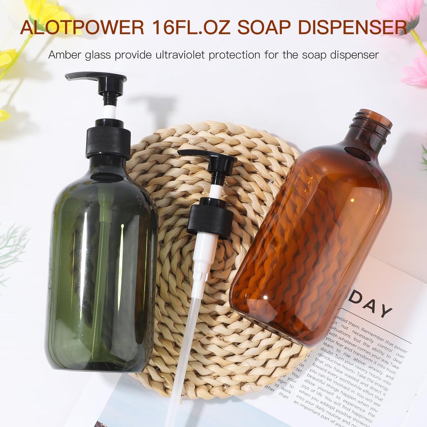 Soap Dispenser with Pump, 2 Pack Empty Refillable Pump Bottle Dispensers 500ml Bathroom Liquid Hand Dish Soap Dispenser Bottles Containers Plastic